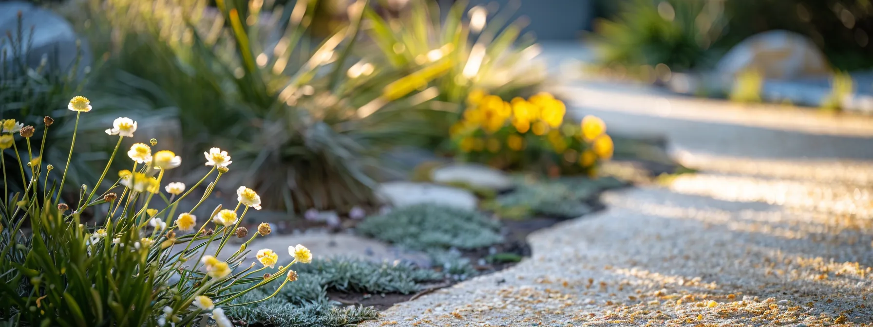 a serene and contemplative garden setting, featuring a tranquil pathway lined with soft, blooming flowers, symbolizing the gentle transition and holistic support of hospice and palliative care.