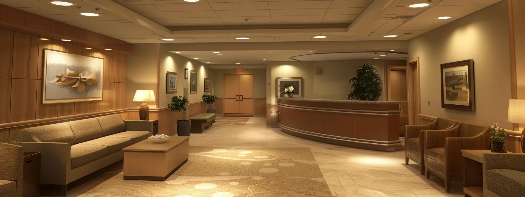 a serene and inviting hospice care room in southern california, featuring soft, warm lighting and comfortable furnishings, designed to create a peaceful atmosphere for families navigating important decisions about palliative care.