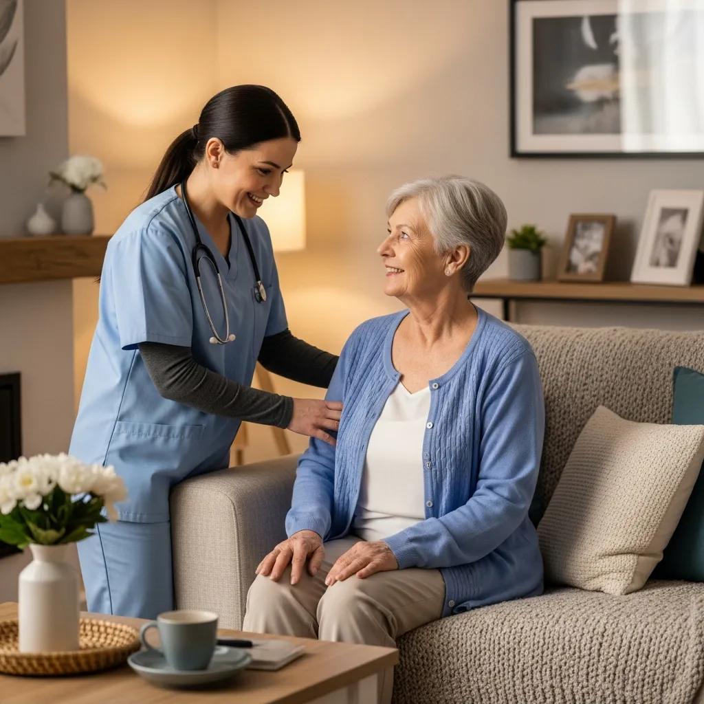 Patient receiving compassionate palliative care at home with caregiver support
