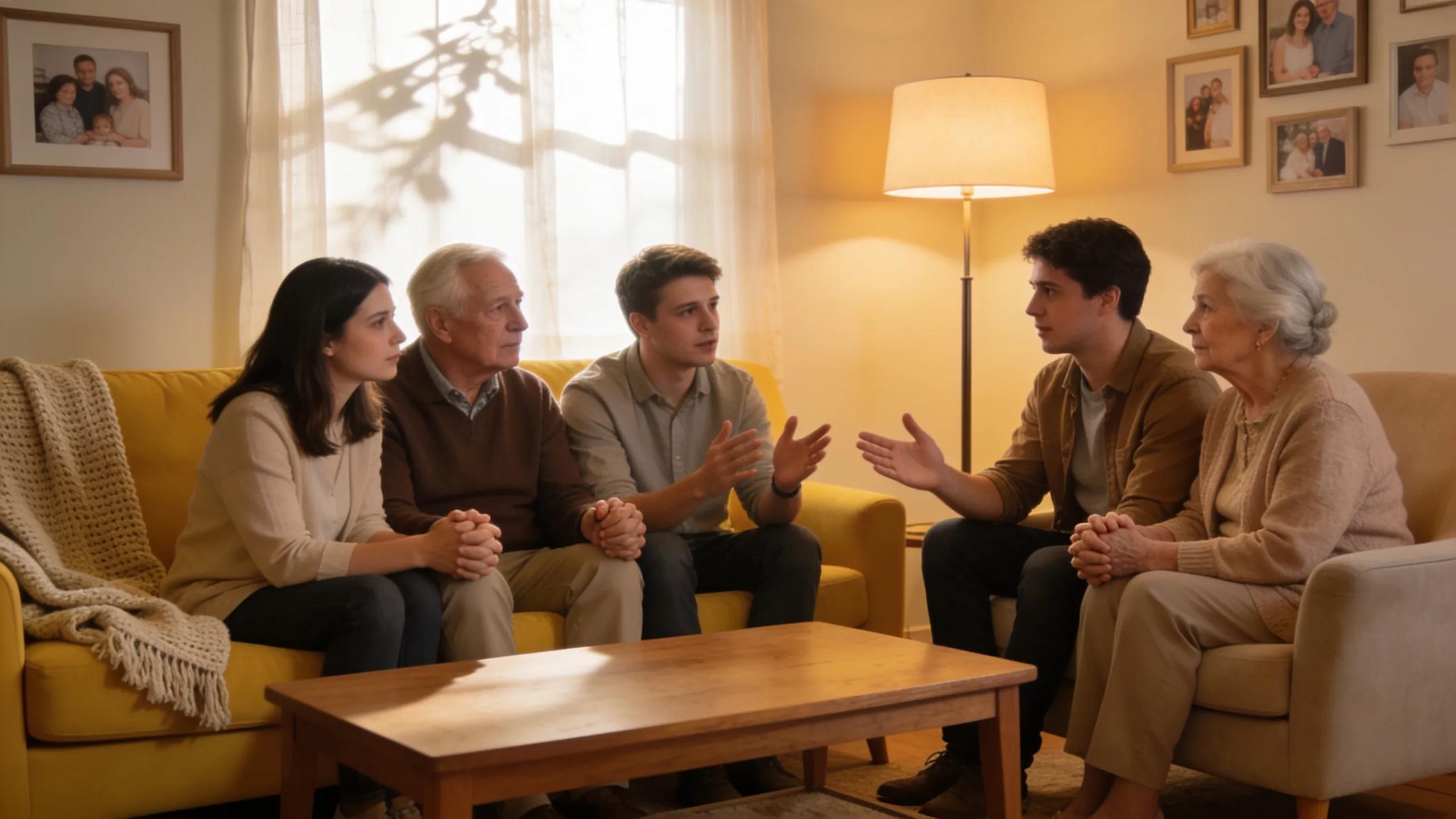 Family members discussing emotional support and preparation for hospice care